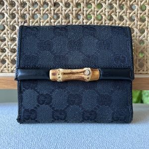 Vintage Gucci Canvas Monogram Bamboo Wallet